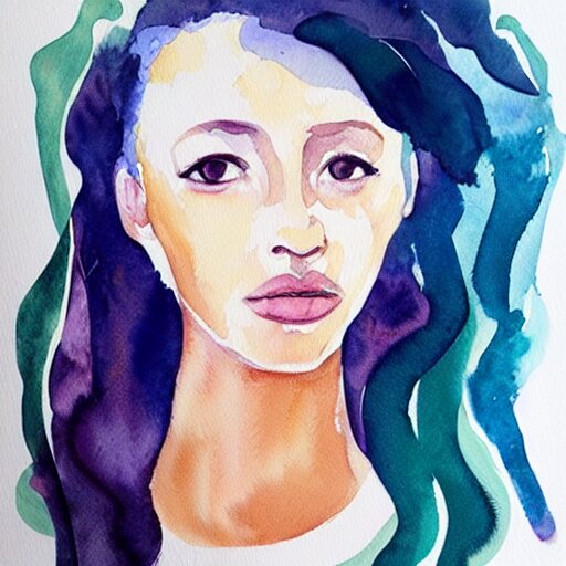 watercolor art on paper, aquarius girl portrait, highly detailed, artstation, masterpiece, award - winning 