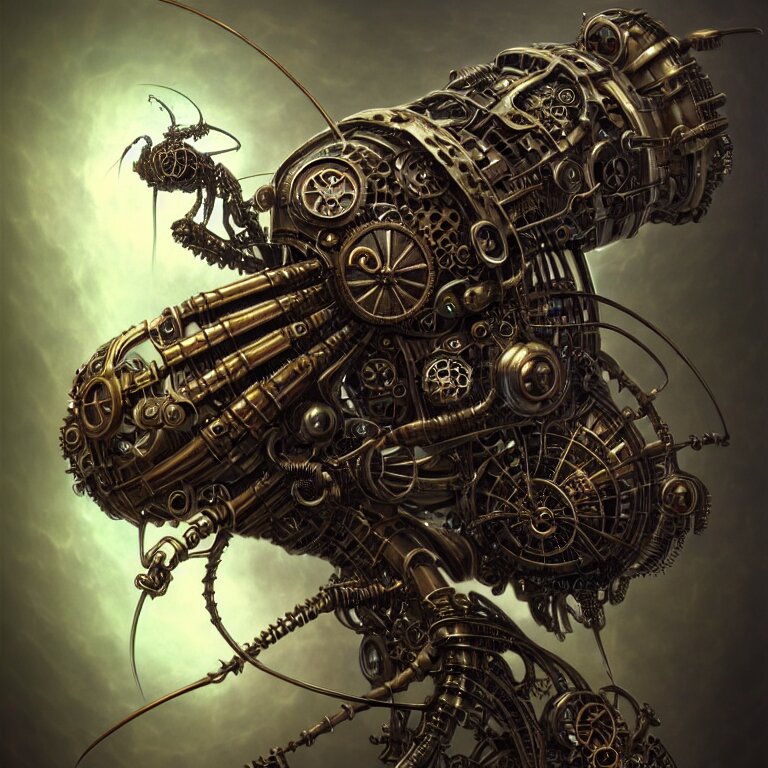 steampunk cybernetic biomechanical fly, 3 d model, unreal engine realistic render, 8 k, micro detail, intricate, elegant, highly detailed, centered, digital painting, artstation, smooth, sharp focus, illustration, artgerm, tomasz alen kopera, wlop 