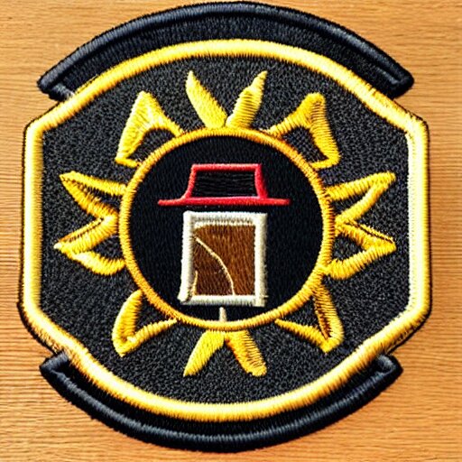 plain yet detailed, fire station flame embroidered patch retro design 