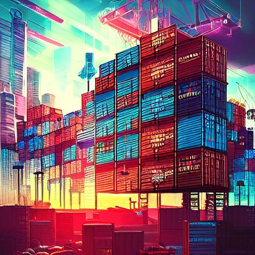 Lexica “ city made of shipping containers, cyberpunk art by vincent