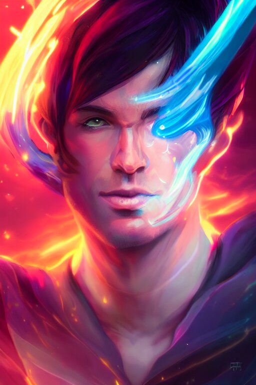 a human elemental sorcerer, blurred environment background, colorful magic effects, white skin, portrait, male, sharp focus, digital art, concept art, dynamic lighting, by emylie boivin and rossdraws 