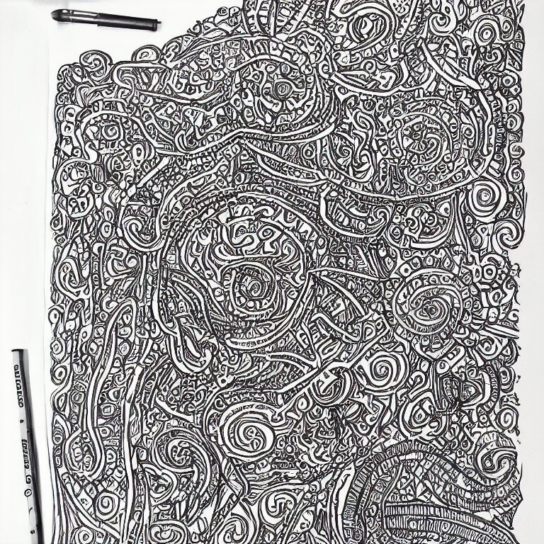 notebook doodle architecture sketch with extremely intricate psychedelic patterns hyper detailed linework pen and paper 