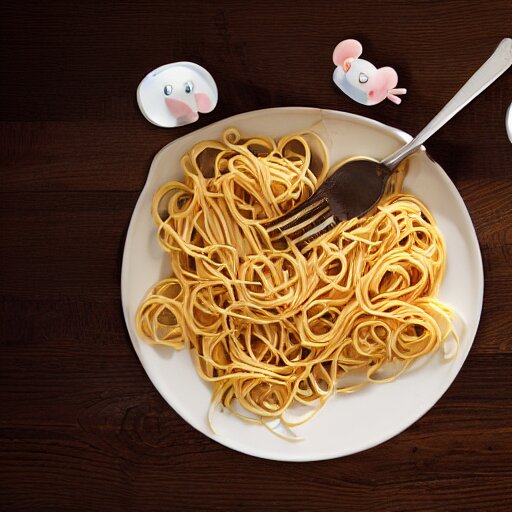 photo of mice eating pasta, dynamic lighting 