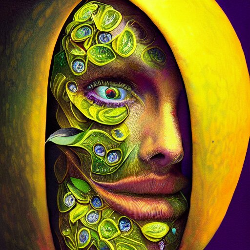 An extremely psychedelic portrait of A lemon, surreal, LSD, face, detailed, intricate, elegant, lithe, highly detailed, digital painting, artstation, concept art, smooth, sharp focus, illustration