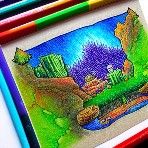  Colored pencil art on paper, Terraria Logo, highly detailed, artstation, MasterPiece, Award-Winning, Caran d'Ache Luminance