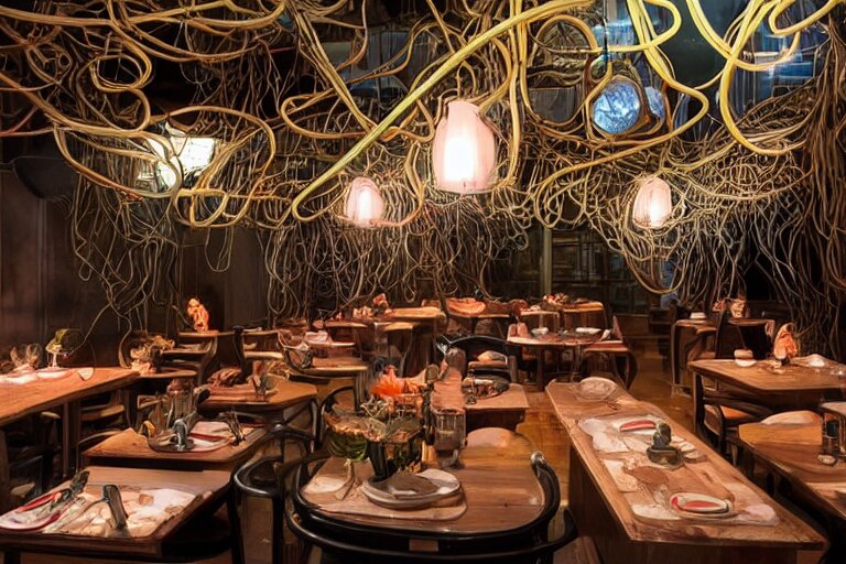 magical restaurant serving tentacle-spaghetti to wizards