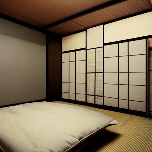 still photo of a japanese guest room, highly detailed, photorealistic portrait, bright studio setting, studio lighting, crisp quality and light reflections, unreal engine 5 quality render 