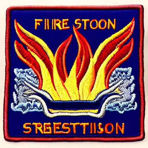 fire station flame embroidered patch retro design 