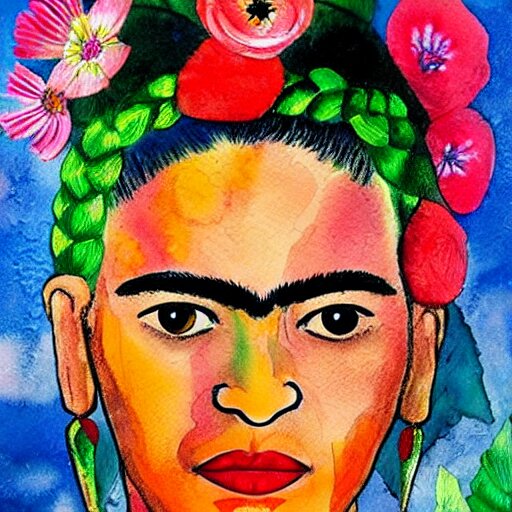 painting of colorful wild flowers frida kahlo style in Watercolor