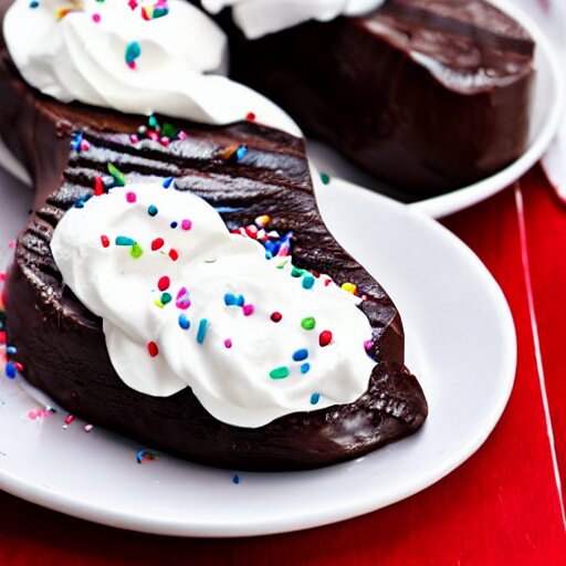 chocolate steak with whipped cream and sprinkles 