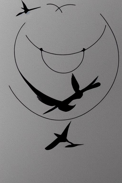 a beautiful tattoo design of minimalist swallows flying into spherical lines and simple basic shapes, black ink, abstract logo, line art 