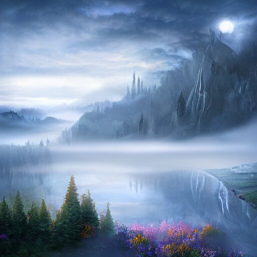 magical academy on a mountain, mist, fantasy, realism, by bagshaw tom 