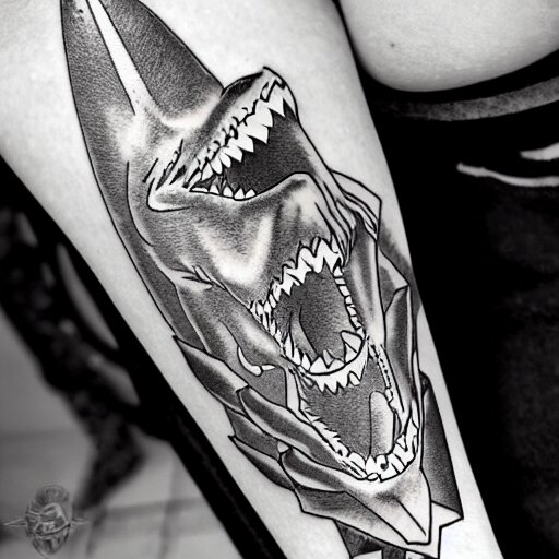 flash tattoo of skeleton riding rocket in the shape of shark, black and white by sailor jerry, curt montgomery, bangbangnyc, ryan ashley, killkenny 