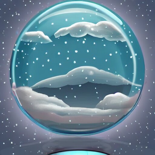 spring weather inside a snowglobe. Beautiful colorful clouds in moody greys and blues. High quality digital art, trending on artstation