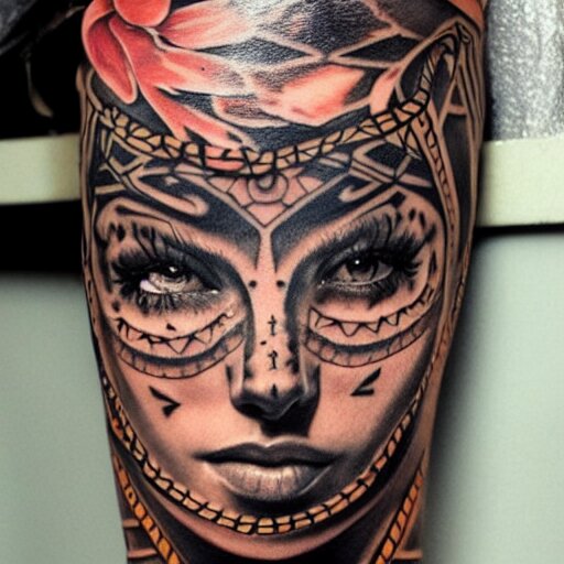 girl with tribal tattoo, realistic detailed shading, photo, robin elay 