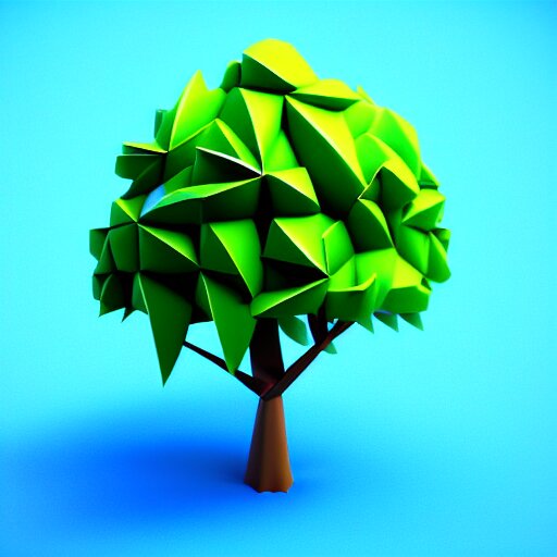 a 3d low poly object of just a small green tree on the blue background