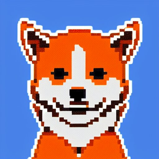 a shiba inu wearing an orange hoodie, pixel art 