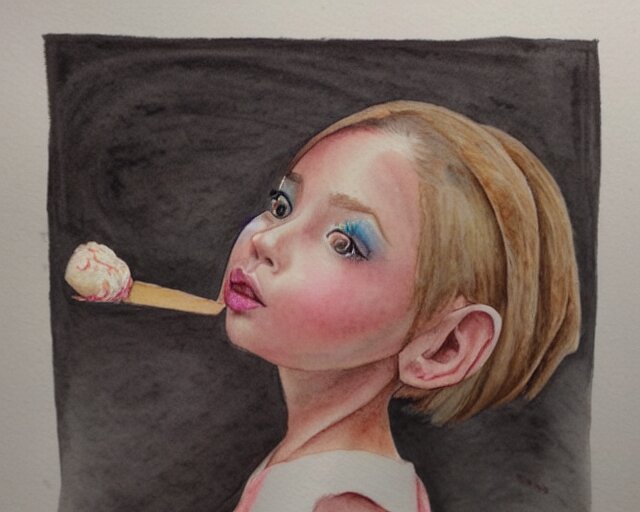 a girl with the ice cream watercolor colored pencil painting trending on artstation 