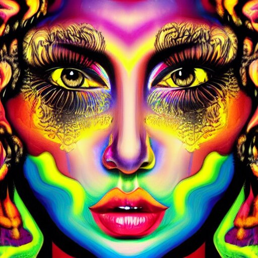 an extremely psychedelic portrait of kim kardashian, surreal, lsd, face, detailed, intricate, elegant, lithe, highly detailed, digital oth, sharp focus, illustration, 