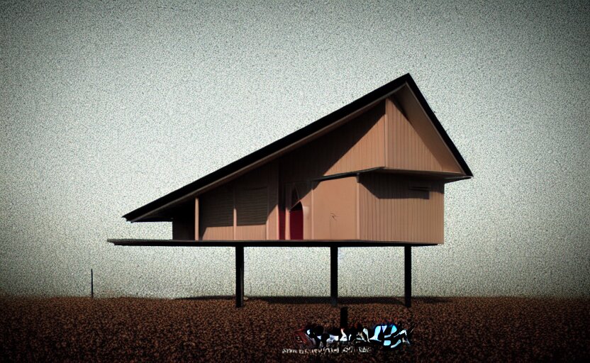 one single stand alone huge hyperdetailed minimalist home, seen from the long distance, at night. in a wood made of paper and plastics. maximalist unexpected elements. free sky in plain natural warm tones. 8 x 1 6 k hd mixed media 3 d collage in the style of a childrenbook illustration in pastel tones. matte matte background. no frame hd 