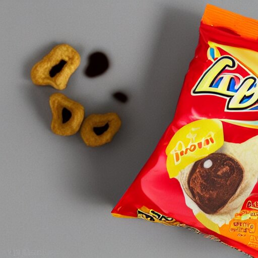 bag of lays potato chips, poop flavor with poop emoji on bag ( eos 5 ds r, iso 1 0 0, f / 8, 1 / 1 2 5, 8 4 mm, postprocessed, bokeh ) 