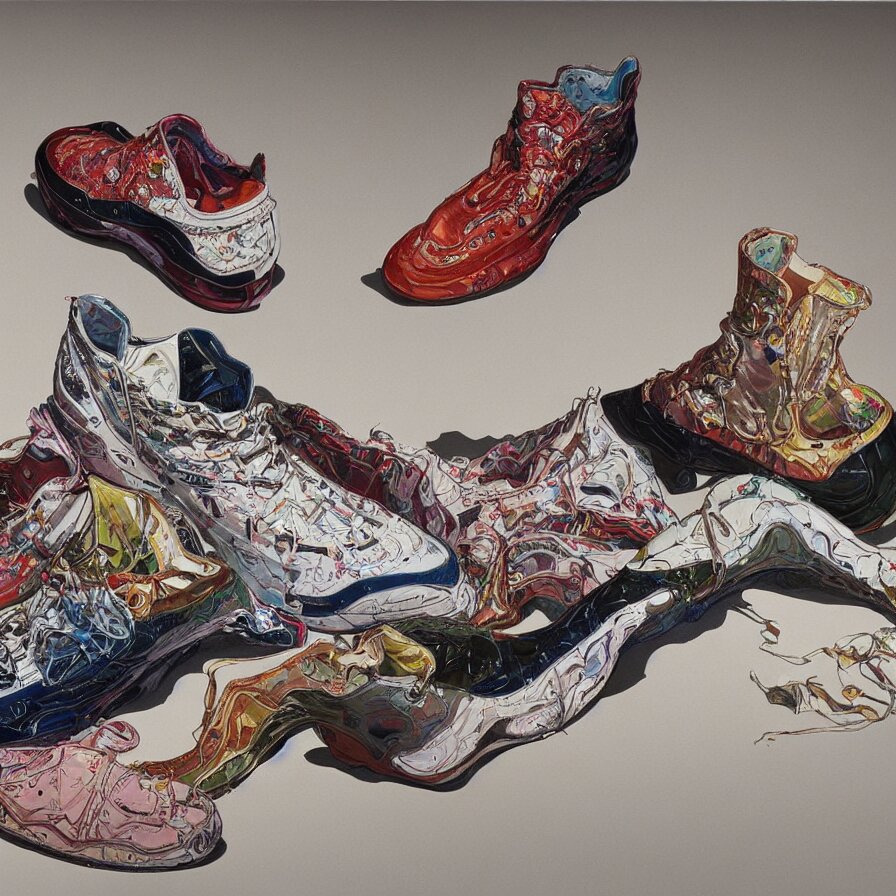 futuristic balenciaga sneakers, nft art, highly detailed, hyper realistic, art by todd mcfarlane, by ( ( ( lucian freud ) ) ) and gregory crewdson and francis bacon 