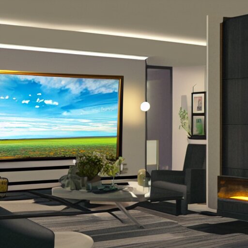 the jetson's living room view, photorealistic, 