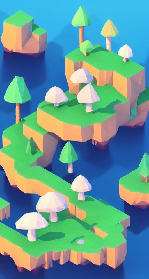 a cute little matte low poly isometric mushroom island, lat lighting, soft shadows, trending on artstation, 3d render, monument valley, fez video game,