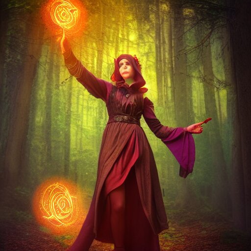 female mage is casting a magic spell, fantasy, D&D, HDR, digital art , award winning photograph, 8k, Mucha style,