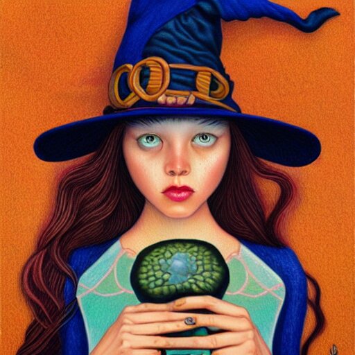 colored pencil art on paper, pretty witch, by casey weldon, highly detailed, artstation, masterpiece, award - winning, caran d'ache luminance 