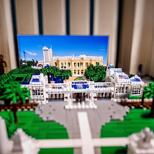 mar - a - lago lego set, fbi agents on the lawn, raid, tilt shift photography 