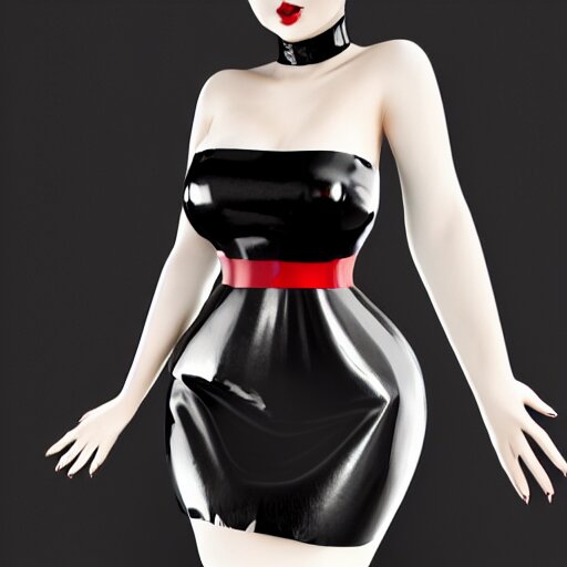 an elegant curvy feminine pale goth cutie wearing an elaborate latex-nylon-leather striped red-black-silver-gold neck-high dress, thin waist, cgsociety, photorealistic, 16k, smooth, sharp focus, trending on ArtStation, volumetric lighting, worksafe, sublime-comforting-intriuging ambience