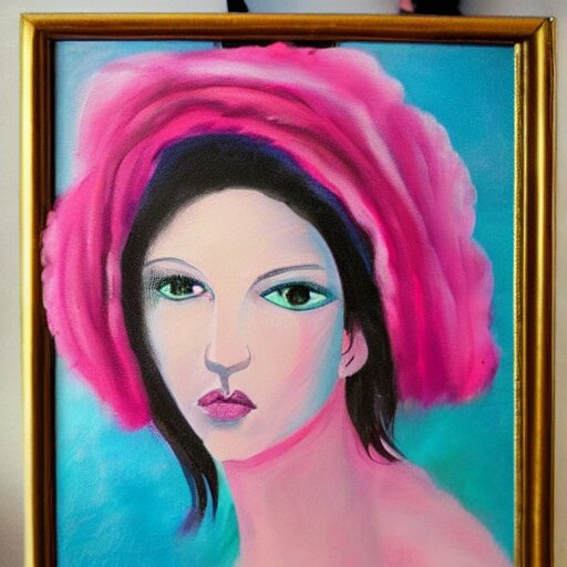 romantic painted portrait of a modern woman. has a bit of cyan and pink. masterpiece 