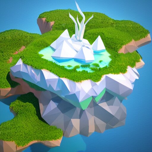 a floating island on an ocean isometric art, low poly art, game art, artstation, 3D render, high detail, cgsociety, unreal engine 5