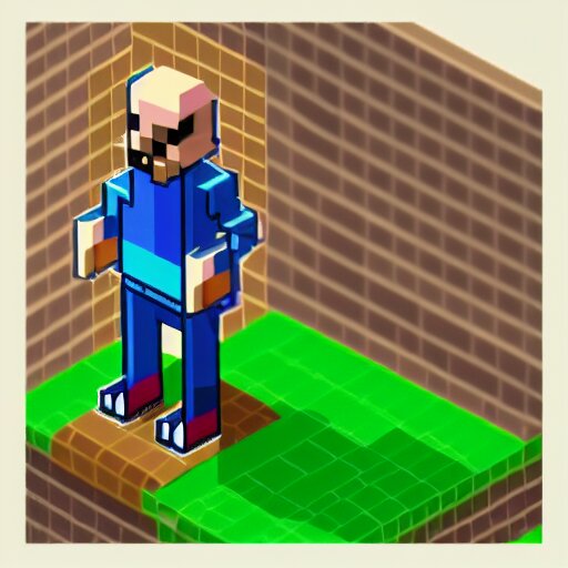 a bald hipster with headphones and a laptop, isometric pixelart, sprite, pixelart!! 