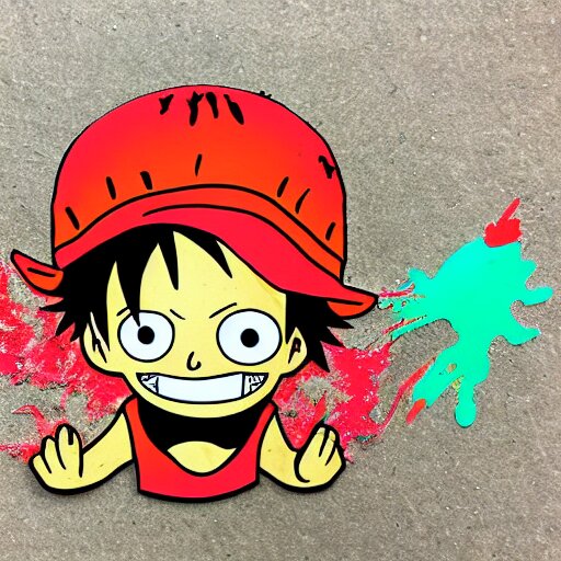 die cut sticker, luffy is joyboy, splatter paint on paper 