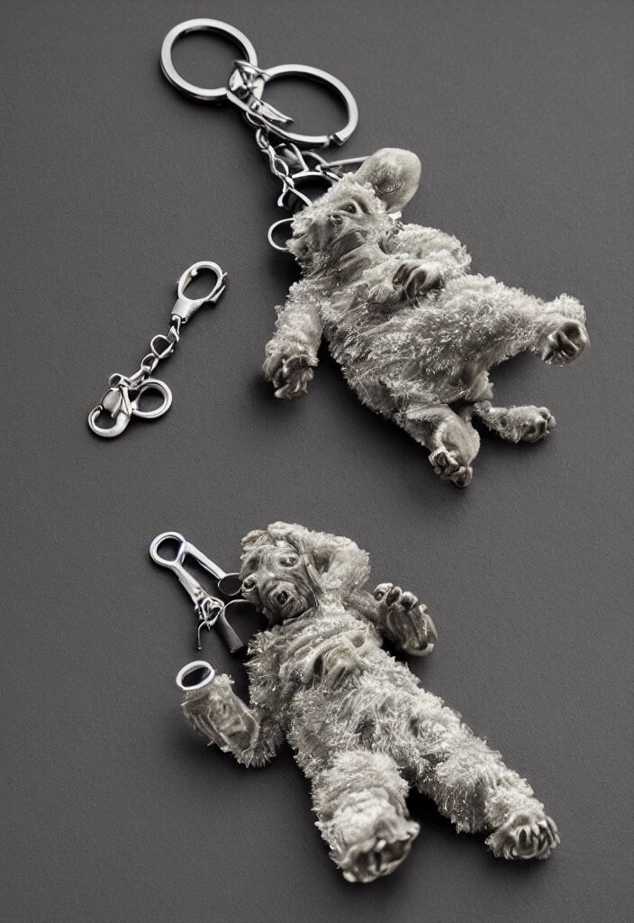 a small glass bear keychain by greg rutkowski, sung choi, mitchell mohrhauser, maciej kuciara, johnson ting, maxim verehin, peter konig, 8 k photorealistic, cinematic lighting, hd, high details, dramatic, atmosphereric, trending on artstation 