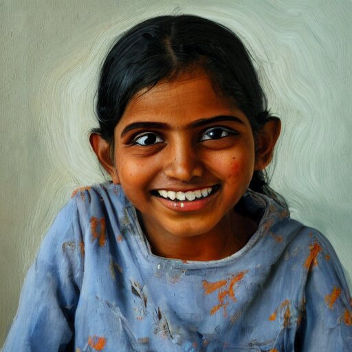 high quality high detail painting by lucian freud, hd, smiling cute indian girl portrait, photorealistic lighting 