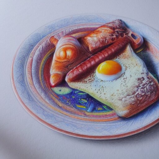  Colored pencil art on paper, Five star morning breakfast, highly detailed, artstation, MasterPiece, Award-Winning, Caran d'Ache Luminance