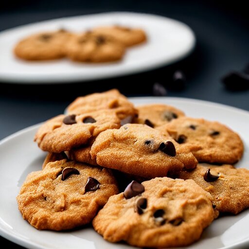 a 5 0 mm macro shot of a plate of chocolate chip and prawn cookies 