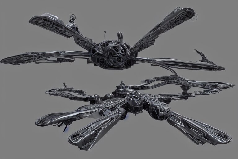 concept art of a futuristic helicopter, in gunmetal grey, extremely symmetrical, blueprint schematics, top down view, bottom view, side view, aggressive panels, mecha inspired, russian chopper, minigun turret, robotic, highly detailed, artstation, pinterest, super realistic, houdini 3 d, octane render 