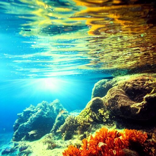 beautiful underwater river, the light refracting through the surface makes rainbow colors everywhere 