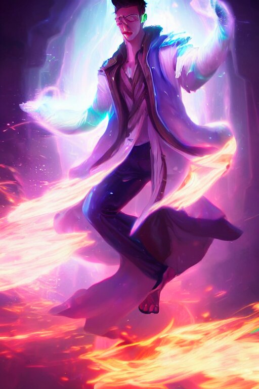 a human elemental sorcerer, blurred environment background, colorful magic effects, white skin, portrait, male, sharp focus, digital art, concept art, dynamic lighting, by emylie boivin and rossdraws 