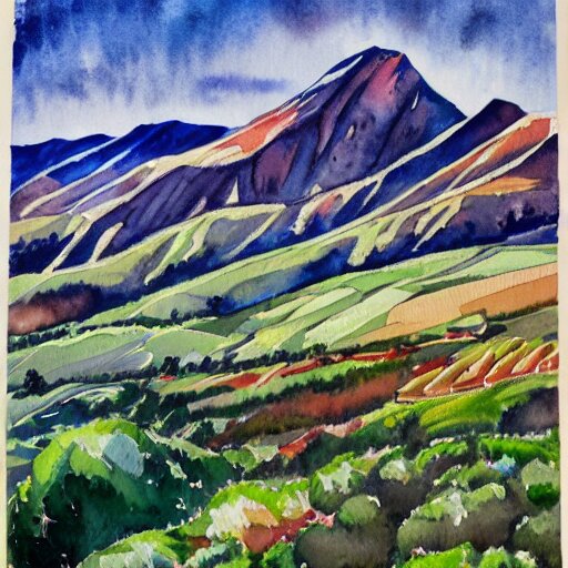 spectacular mountain view, socialist art, watercolor, hires 8 k 