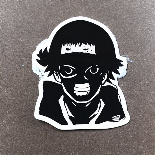 die cut sticker, luffy in techwear, splatter paint 