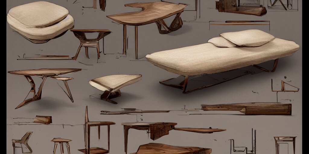 furniture design, furniture design sheet, Greg Rutkowski, Zabrocki, Karlkka, Jayison Devadas, Phuoc Quan, trending on Artstation, 8K, ultra wide angle, zenith view, pincushion lens effect