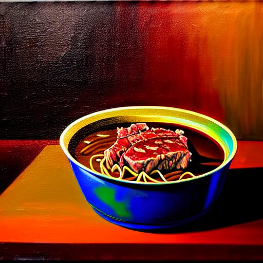 UHD hyperrealistic photorealisitc Filthy toilet full and overflowing with pad thai and meatloaf, brown gravy, Vibrant colors, irrdescent glow, Tonalism Painting