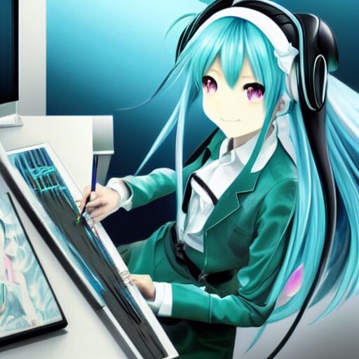 Lexica - Hatsune miku using computer, smug face, painting by by ralph ...