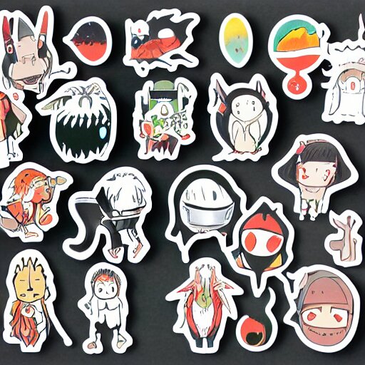 die cut sticker, ghibli characters, splatter paint 