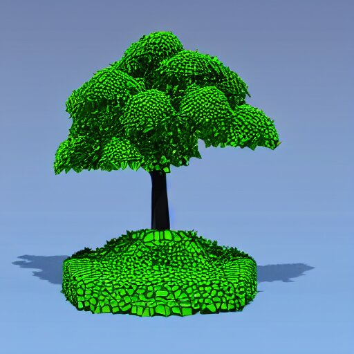 a 3d low poly object of just a small green tree on the blue background